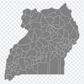 Blank map of Uganda. Districts of Uganda map. High detailed vector map Republic of Uganda on transparent background for your we